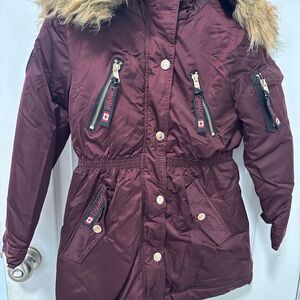 Women’s Maroon Winter Jacket with Fur Hood